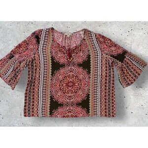 Live And Let Live Woman’s 1X Tunic Boho Style Top Embellished Beads 3/4 Sleeves